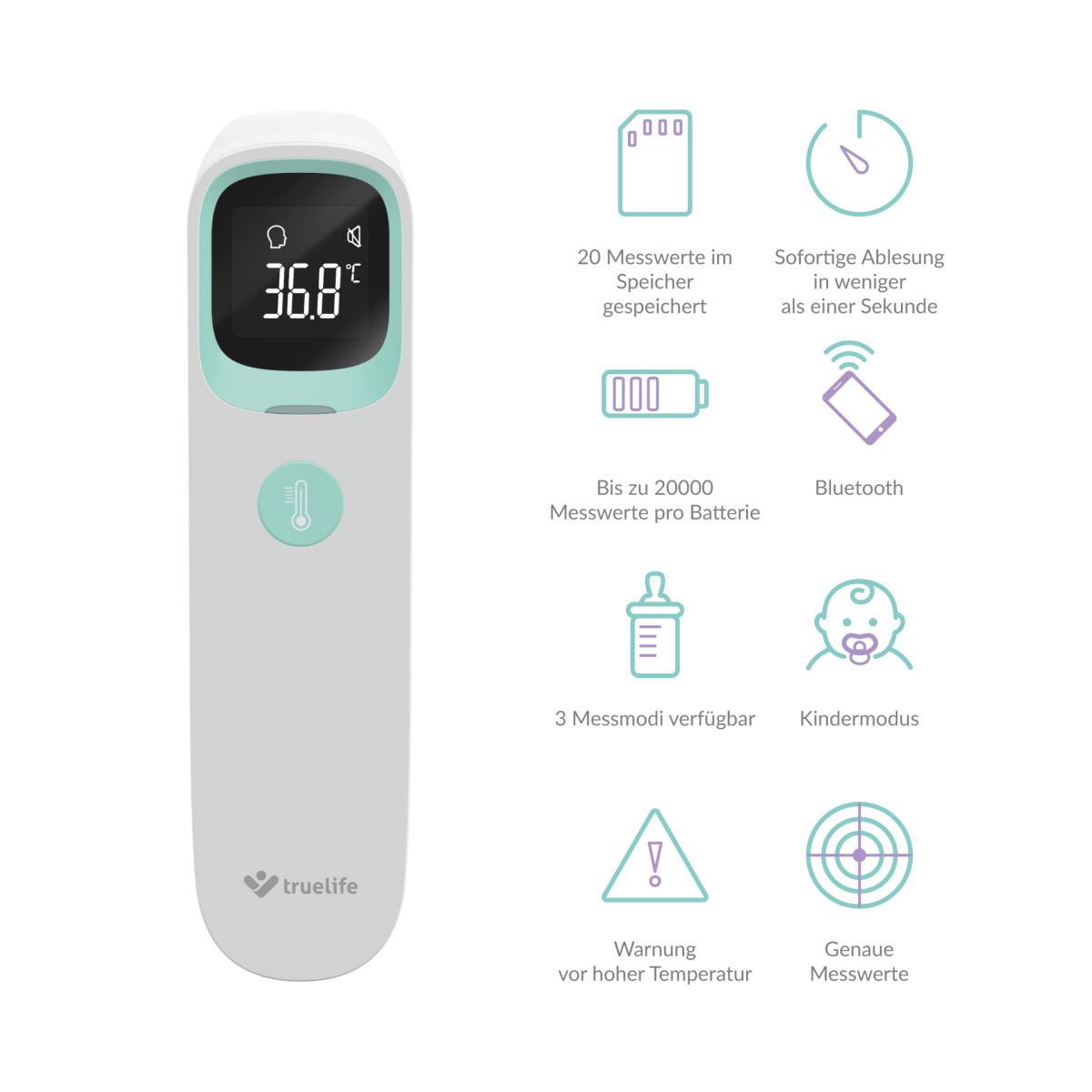 Truelife Care Q10 BT – Berührungsloses Thermometer mit drei Modi und Bluetooth